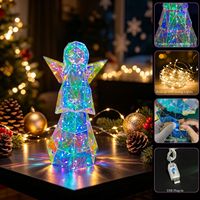Figura Decorativa de Ángel Navideño LED Hecha a Mano, Luz de Ángel Iridiscente con Conexión USB para Repisa de Chimenea, Centro de Mesa, Ventana Navideña