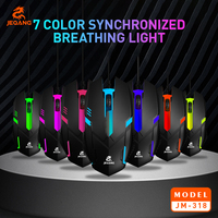 JM-318 Mouse Gaming Berkabel dengan Lampu Bernapas 7 Warna yang Tersinkronisasi, Mesin Optik 1600 DPI, Mouse Ergonomis Berkabel untuk PC Laptop