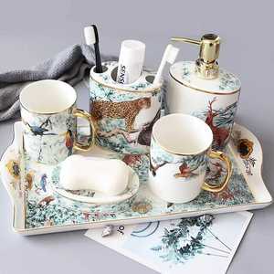 Nordic Creative Luxury Couple Wedding Mouthwash Cup Set Ceramic Bathroom Set with <b>Tray</b> - Product Image 3