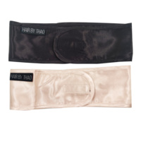 Diadema de satén ajustable para spa, banda elástica suave de tela de rizo antideslizante para el cabello de mujer, color negro