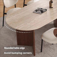 Ensemble table et chaises de salle à manger en bois massif de style français vintage, avec plateau en quartz Delifeng, design ovale minimaliste, mobilier de maison du milieu du siècle