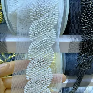 handmade sewing organza acrylic crystal rhinestone lace trim on mesh for clothes dress