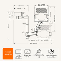 Support d'ordinateur portable inversé personnalisé KHCOOHOO, bras de moniteur en L à ressort à gaz OEM, 10-17 pouces, support de moniteur réglable, capacité de 9 kg