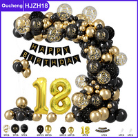 Kit de guirlande de ballons en latex noir et or de luxe, décorations de fête d'anniversaire, ensemble d'arche de ballons métalliques, durable et écologique