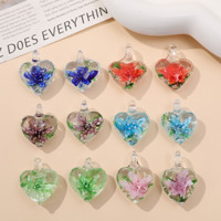 Pendentif Cœur Fleur 3D Créatif en Verre Soufflé Perlé DIY pour Boucles d'Oreilles et Bracelets