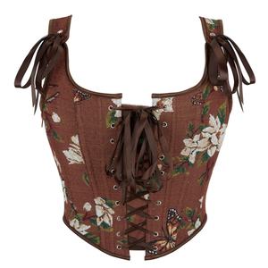 เสื้อกั๊กคอร์เซ็ทวิคตอเรียสีน้ำตาลวินเทจสำหรับผู้หญิงเสื้อรัดทรงแบบมีซิปด้านหน้าเสื้อเกาะอกเสื้อปาร์ตี้สไตล์โกธิคเซ็กซี่ระบายอากาศได้ - Product Image 1