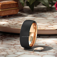 POYA Bijoux 8mm Bande De Mariage Des Hommes Noir Or Rose Anneau De Tungstène Brossé Surface Center Dôme Confort Ajustement