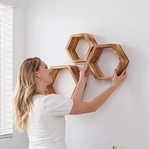 JUNJI-<span class=keywords><strong>estantes</strong></span> hexagonales de madera <span class=keywords><strong>para</strong></span> pared, panal flotante rústico bohemio <span class=keywords><strong>para</strong></span> dormitorio, baño, sala de estar y oficina - Product Image 2