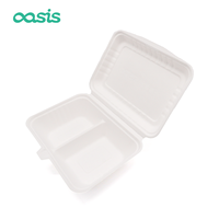 Oasis Boîte à lunch jetable écologique de 9 pouces, étanche et sûre pour les assiettes, nouveau design à charnière, bagasse de camping à 2 compartiments