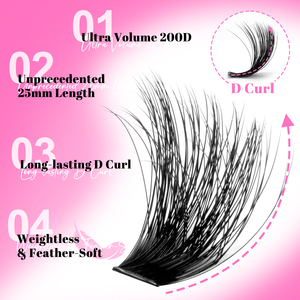 200D Cluster-Wimpern Full Frame <span class=keywords><strong>Xtreme</strong></span> Ultra Volume 25mm mit Unterwimpern D-Curl Flauschige Weiche Volumen-Wimpernbüschel - Product Image 3