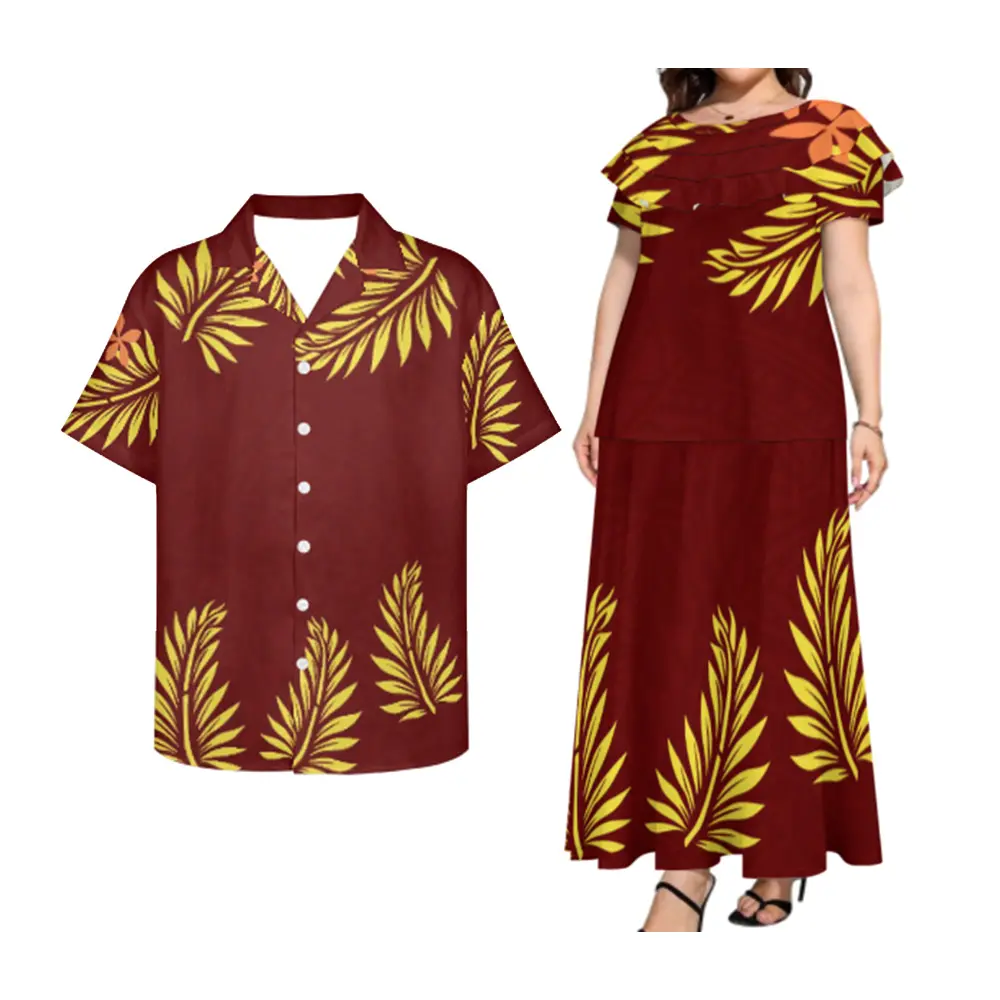 Hawaiian Tropical Style Weihnachts design für Paare Frauen Lose große runde Kragen mit Rüschen Puletasi Kleider und Männer Shirt