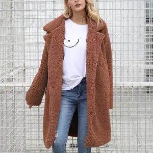 Clothing Suppliers Solid Warm Long Sleeve Outwear Custom Oversized Winter Teddy Faux Fur Coat Women