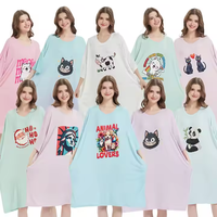 T-shirt de nuit pour femmes avec poches Vente en gros avec impression personnalisée Été doux frais écologique confortable respirant surdimensionné Long ample