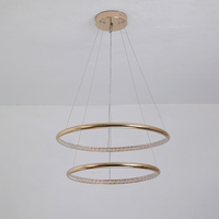 Lustre LED en fer doré, style nordique minimaliste, moderne et simple, avec anneau, réglable en hauteur, pour chambre à coucher, nouvelle collection 2025, luxe et ambiance.