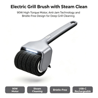 Brosse de nettoyage électrique pour barbecue, technologie anti-accroc, conception sans poils, moteur 90W à couple élevé, nettoyage vapeur en profondeur, manche long ergonomique