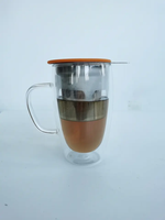 Mug à thé en verre borosilicate 350 ml (12 oz) à double paroi avec infuseur et couvercle pour infusion, idéal pour le bureau, la maison ou comme cadeau
