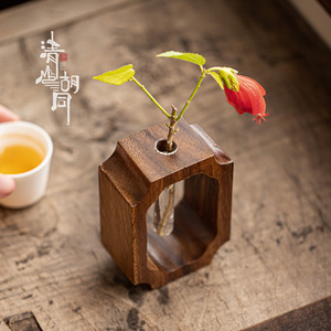 Walnut Wood Flower <b>Vase</b> Solid Wood <b>Small</b> <b>Vase</b> Tea Ceremony Accessory Hydroponic Ornament Irregular Shape Floral Display - Product Image 3