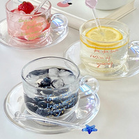 Ensemble tasse et soucoupe en verre moderne et écologique pour l'été, capacité 200 ml, pour café, lait, thé de l'après-midi, multicolore, logo personnalisé
