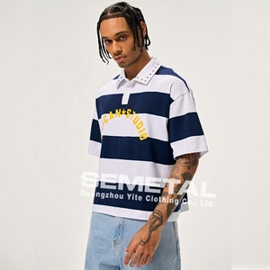 YITE Streetwear T-shirt da <span class=keywords><strong>uomo</strong></span> in cotone con borchie, colletto <span class=keywords><strong>a</strong></span> risvolto, taglio cropped e vestibilità ampia, <span class=keywords><strong>a</strong></span> <span class=keywords><strong>righe</strong></span>, <span class=keywords><strong>a</strong></span> maniche corte, con bottoni, in jersey, personalizzabile, tipo <span class=keywords><strong>polo</strong></span> - Product Image 4