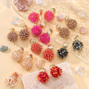 Commercio all'ingrosso Spot bohémien Multi colori <span class=keywords><strong>orecchini</strong></span> a sfera rotonda con perline di cristallo <span class=keywords><strong>orecchini</strong></span> pendenti per le donne fatto a mano gioielli di moda - Product Image 1