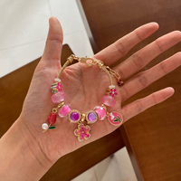 Gelang Pesona Bunga Berlapis Emas Berkualitas Tinggi, Manik-Manik Lubang Besar yang Dapat Disesuaikan, Liontin Bunga Kristal, Gelang DIY untuk Wanita