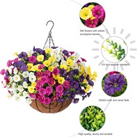 Panier suspendu artificiel en plastique multicolore avec doublure en fibre de coco pour la décoration intérieure de Thanksgiving et de mariage
