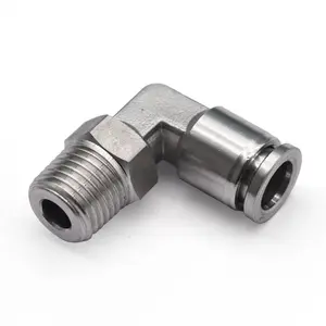 Stainless Steel Male Push-in Elbow 1/4'' BSPT Swivel Male x 10mm Pipe OD Elbow Fitting