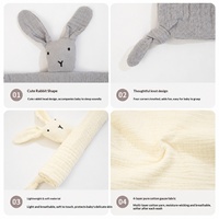 Krepp-Baumwoll-Hasen-Kuscheldecke, weiche, umweltfreundliche Kaninchen-Schmusedecke mit Tierkopf-Puppe für Zuhause, Hotel und Reisen
