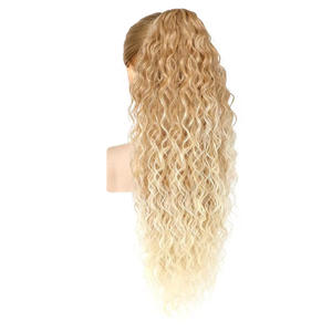 Perruque longue bouclée avec cordon de serrage pour femmes, avec ligne de cheveux naturelle, dentelle marron clair, fibre Kanekalon, perruque complète pour toutes les formes de visage - Product Image 4