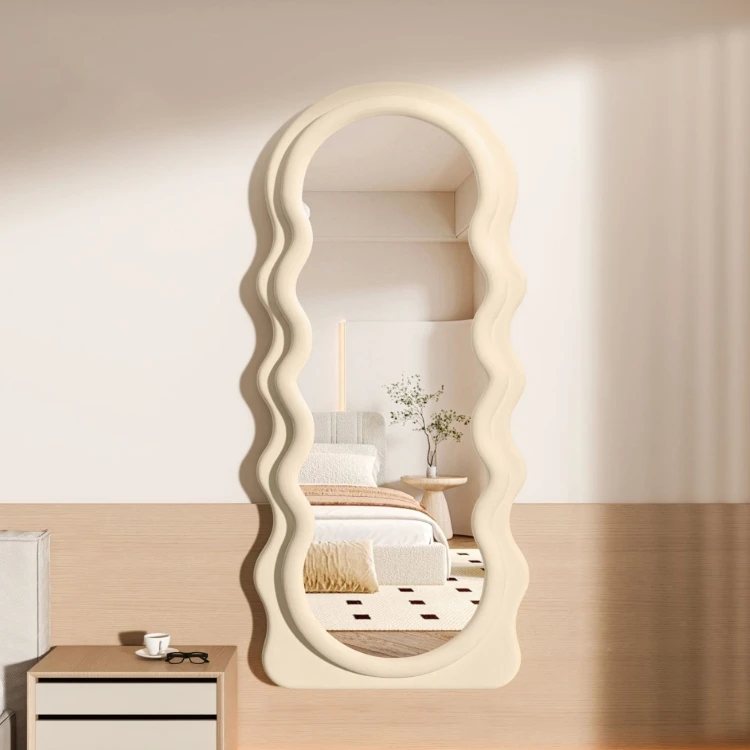 Wellenförmiger Dekor-Spiegel Freistehend Wandmontage Creme-Beige Farbe 170*70cm zur Dekoration| Alibaba.com