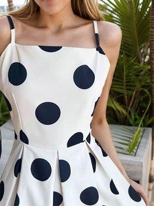 Gaun Maxi Satin elegan wanita dengan polkadot ritsleting Kelim berkerut kasual musim panas gaya malam motif Digital perlengkapan grosir