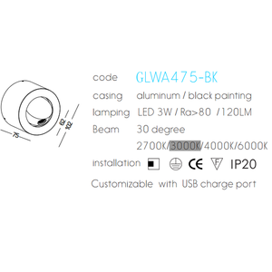 Lampe murale LED <span class=keywords><strong>de</strong></span> nuit avec télécommande, température <span class=keywords><strong>de</strong></span> couleur multiple, abat-jour noir, construction en aluminium, design minimaliste pour <span class=keywords><strong>appartement</strong></span> - Product Image 2