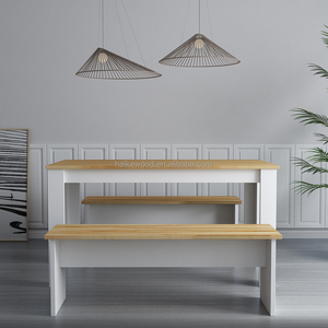 Modern Panel <strong>Dining</strong> <strong>Table</strong> and Chair Set <strong>with</strong> 2 <strong>Benches</strong> for <strong>Small</strong> Apartments and Hotels - Product Image 4