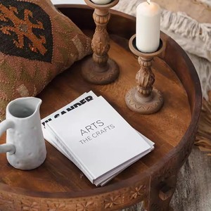 Tavolino da Caffè Rotondo in Legno Massello Intagliato a Mano - <span class=keywords><strong>Tavolo</strong></span> d'Appoggio in Stile Marocchino Vintage con Intricate Decorazioni Floreali per Soggiorno - Product Image 2