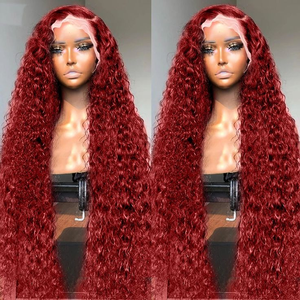 Borgoña 30 pulgadas onda de agua peluca con malla frontal 13x4 pelo humano brasileño profundo mezclado transparente 99J rojo mujeres HD pelucas frontales - Product Image 2