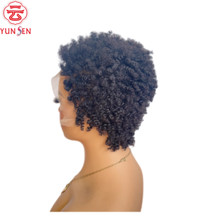 Peluca de Cabello Remy Chino 100% Virgen, con Frente de Encaje 13x4, Base Transparente sin Pegamento, Corta y Rizada para Mujeres - Product Image 4