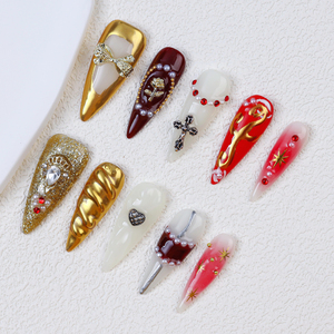 2025 lujo oro <span class=keywords><strong>rosa</strong></span> largo Stiletto hecho a mano acrílico prensa <span class=keywords><strong>uñas</strong></span> de alta calidad <span class=keywords><strong>uñas</strong></span> postizas para aplicación de dedos nuevo - Product Image 2