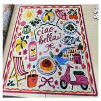 Tapis de jeu rétro sur le thème des vacances en Italie, coloré, imprimé floral et alimentaire côtier estival, carré, pour Mahjong, protection de table/bureau