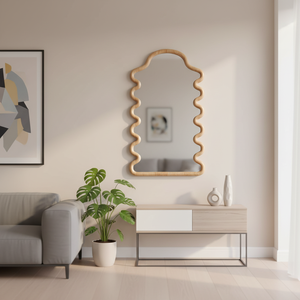 Modern Natural Wood Wall <strong>Mirror</strong> Decor Arched Wave Frame <strong>Pine</strong> Wood Wall <strong>Mirror</strong> Decor Hallway Wood Wall <strong>Mirror</strong> for Home Decorative - Product Image 5