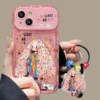 Belle cheveux longs fille caméra miroir support cloche pendentif TPU housse de téléphone portable pour Iphone 6 7 8 X Xr XS 11 12 13 14 15 16 17