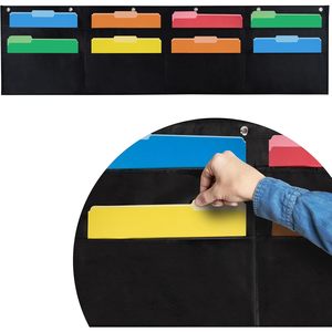 8 Pocket File Chart 28x26 Wall Mounted Organizer Black Office <b>Storage</b> Behind Doors On Walls - Product Image 2