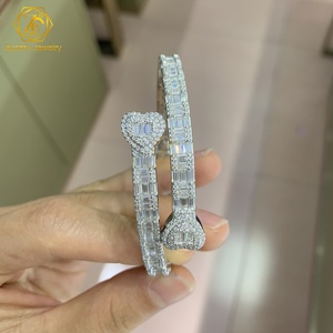 Fine Jewelry 925 Sterling Silver Iced Out VVS Baguette Moissanite Bracelet T Square Diamond <strong>Cuban</strong> Link <strong>Bangles</strong> for Women Men - Product Image 3