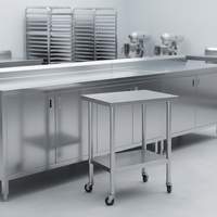 Table de préparation en acier inoxydable avec étagère inférieure réglable, 4 roulettes, usage commercial intensif, extérieur, restaurants