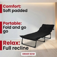 Lit de camp pliant noir haut de gamme avec cadre en acier robuste à 4 positions verrouillables, lit d'appoint rembourré portable pour hôtel
