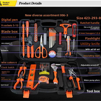 Mengna Ensemble d'outils polyvalents pour voiture et maison, grand assortiment, en acier au carbone, kit d'outils portables pour l'automobile avec boîte à outils TZ-44