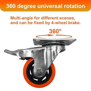 4-Zoll Schwerlast-<span class=keywords><strong>PU</strong></span>-Rolle mit Bremse und Drehenden Rollenrädern mit Doppelschloss und Lagern für Möbel, Werkbögen, Karren - Product Image 4