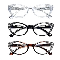 Lunettes de lecture œil de chat pour femmes, anti-lumière bleue, pour ordinateur, avec strass, charnière à ressort, 1.50, en plastique