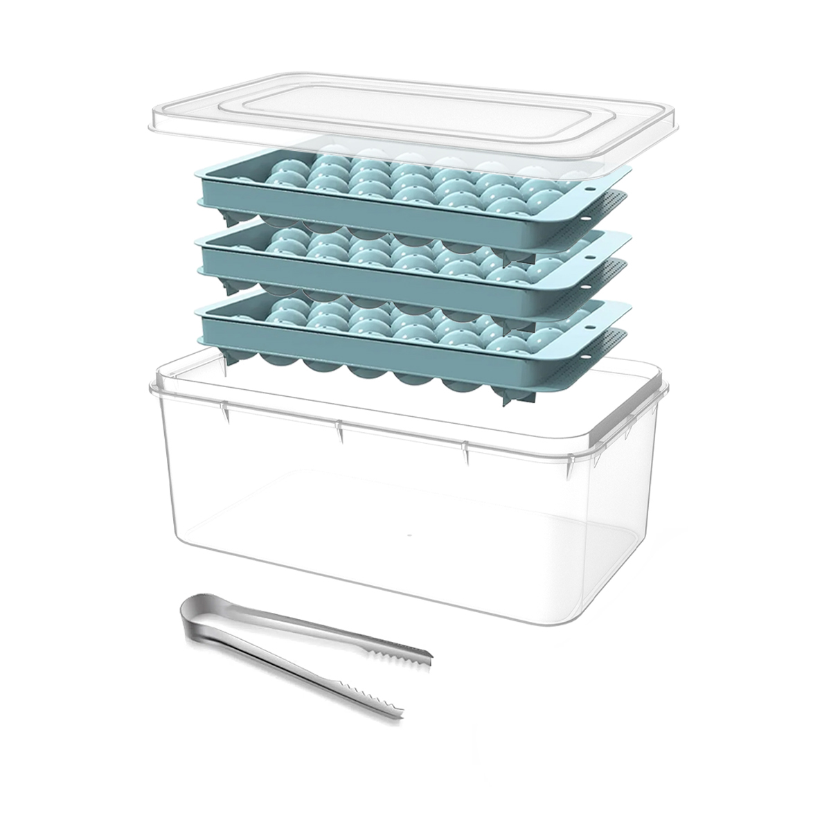 3 bacs à glaçons, 1 pince et 1 bac