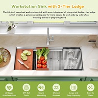 Évier de cuisine carré encastré en acier inoxydable 304 de 45 pouces, design moderne fait main, grande capacité