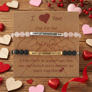 Bracelets de <span class=keywords><strong>distance</strong></span> pour couple Go2boho, perles de quartz rose et d'onyx noir avec barre gravée, ne laissez pas les jours difficiles gagner, <span class=keywords><strong>cadeau</strong></span> - Product Image 1